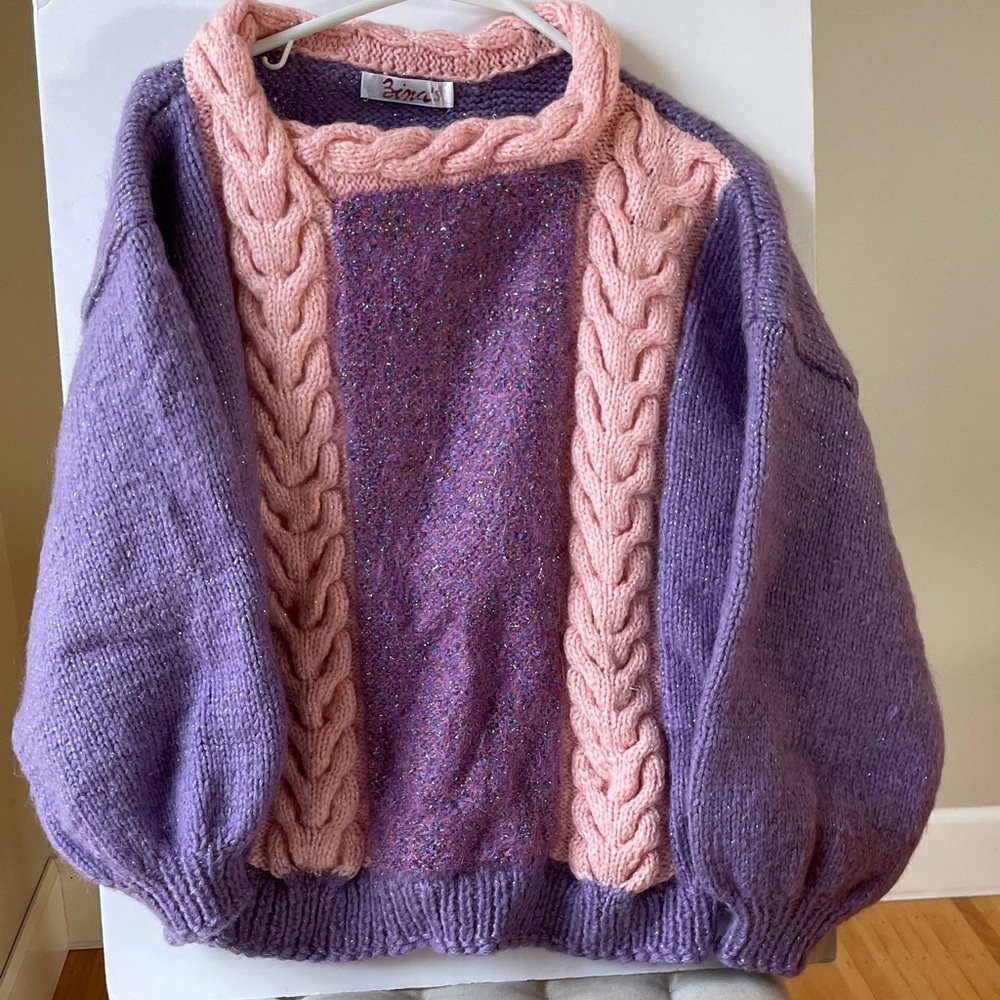 Chunky Lavender and Pink Cable Knit Sweater